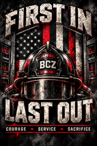 First In Last Out Firefighter Poster