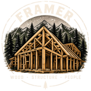 Vintage Framer Mountain Construction Emblem